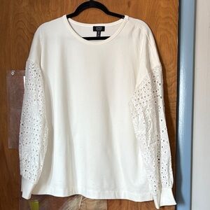 Jones New York White Eyelet Long Sleeve Sweatshirt